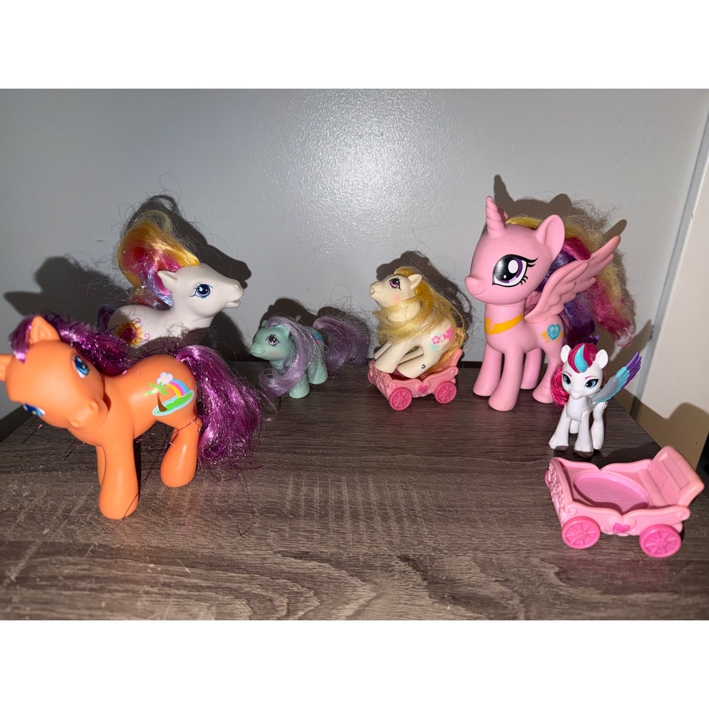 My Little Pony Lot vintage and modern Figures with vintage baby Carriages